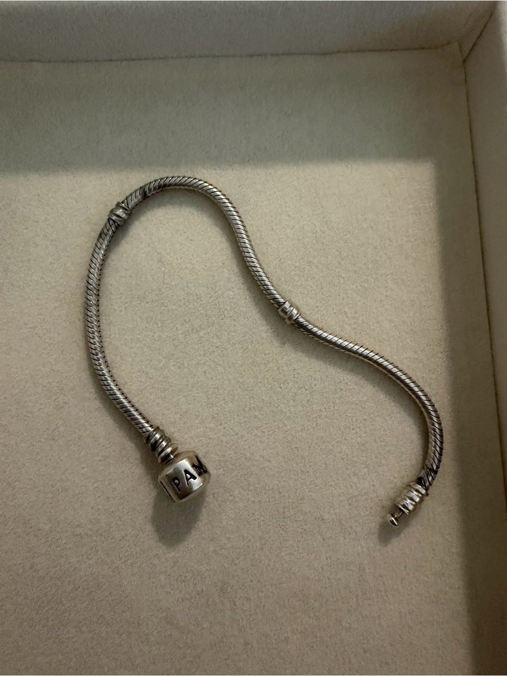 Pandora Silver Tone Snake Chain Bracelet with Branded Clasp